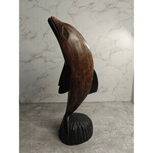 Vintage Wooden Dolphin Figurine Hand Carved 14" Sea Aquatic